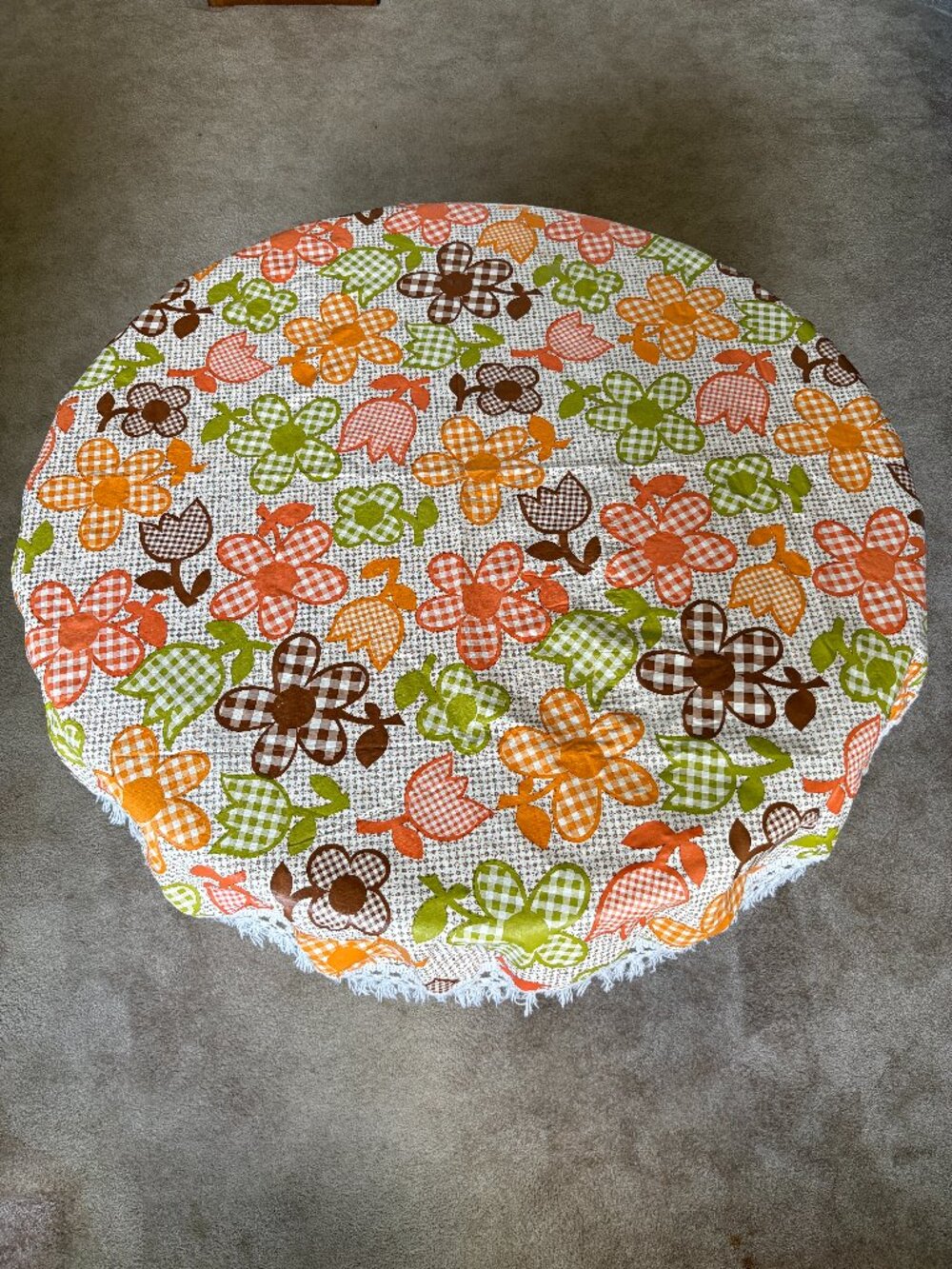 Flower Power 52" Round Vinyl (felt back) with Fringe MCM Orange Green Brown